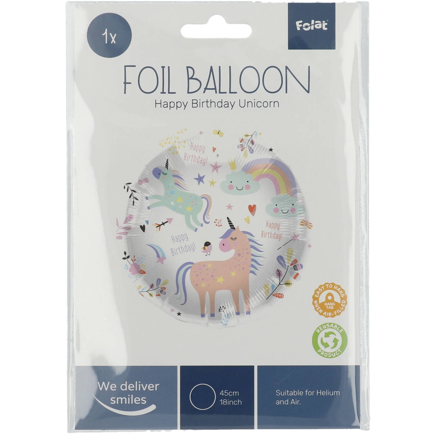 Unicorns & Rainbows Foil Birthday Party Balloon - "Happy Birthday" -  (45 cm) - Anilas UK