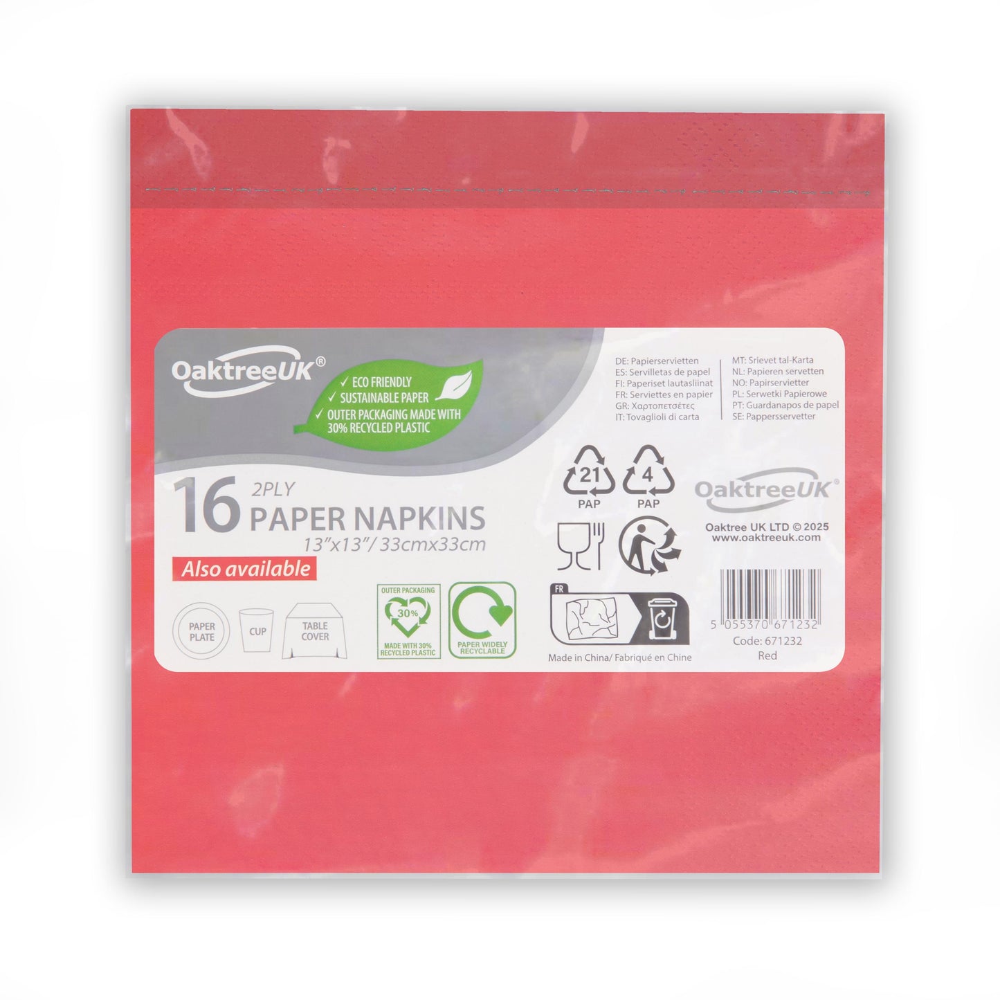 Red 2 Ply Napkins (Pack of 16) - Anilas UK