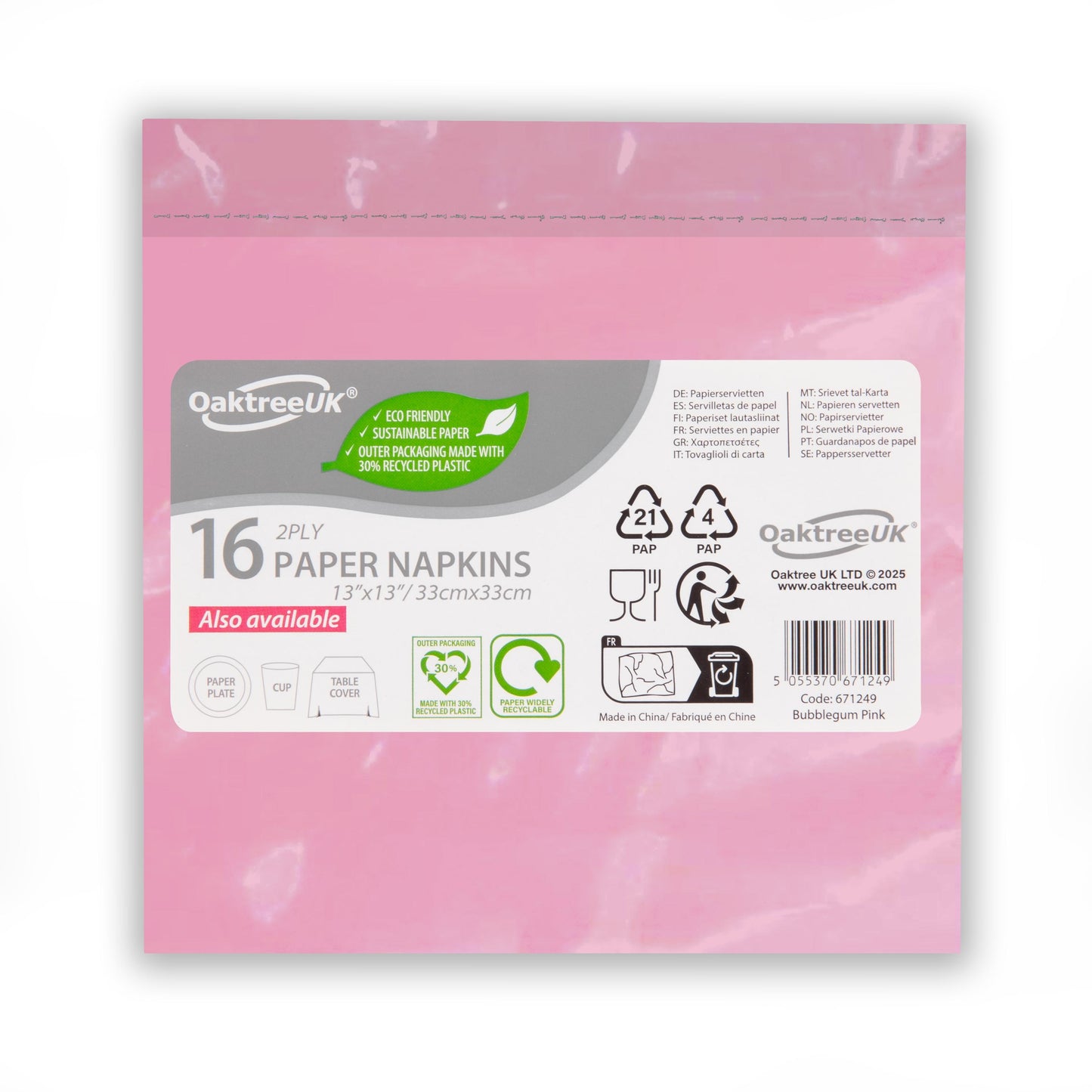 Bubblegum Pink 2 Ply Napkins (Pack of 16) - Anilas UK