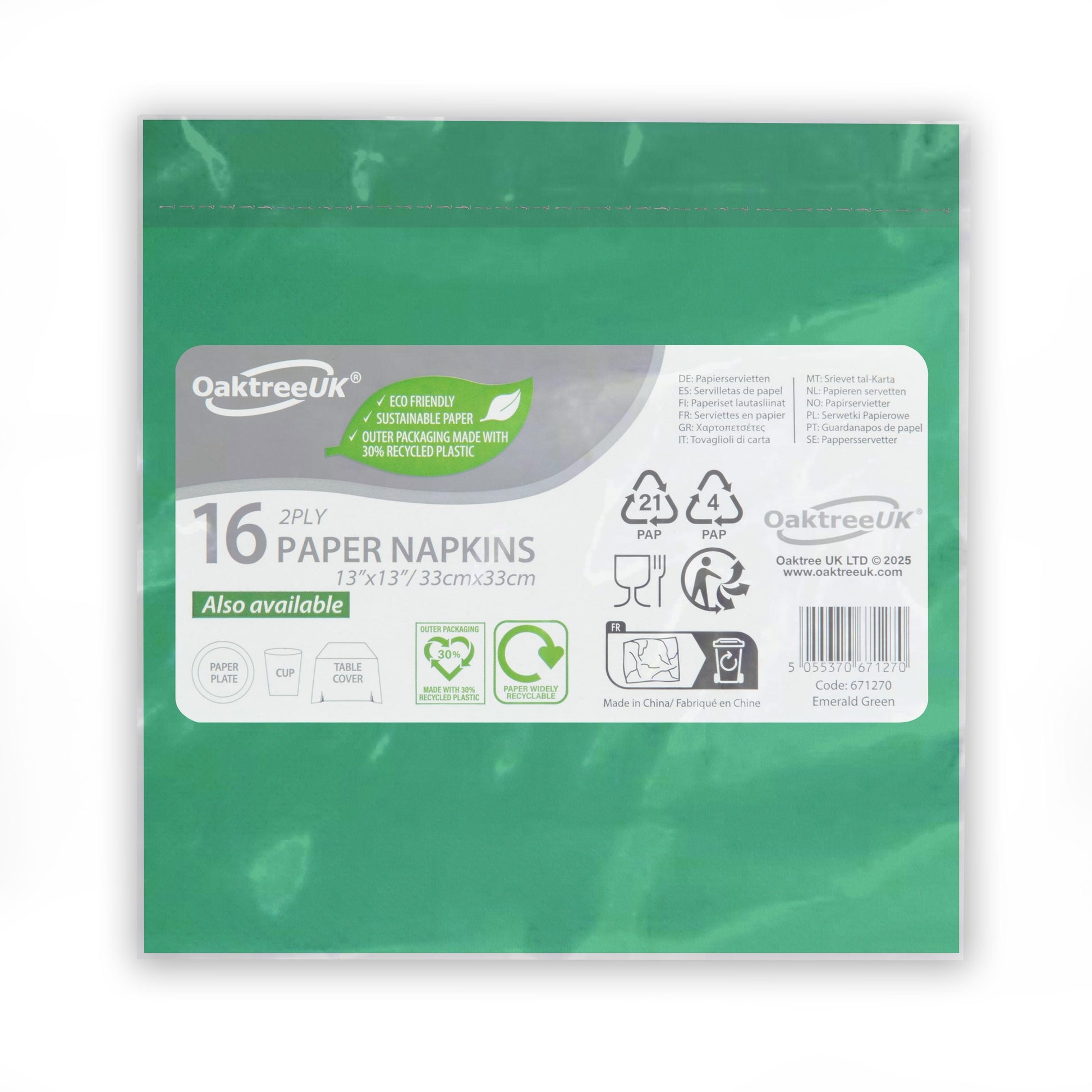Emerald Green 2 Ply Napkins (Pack of 16) - Anilas UK