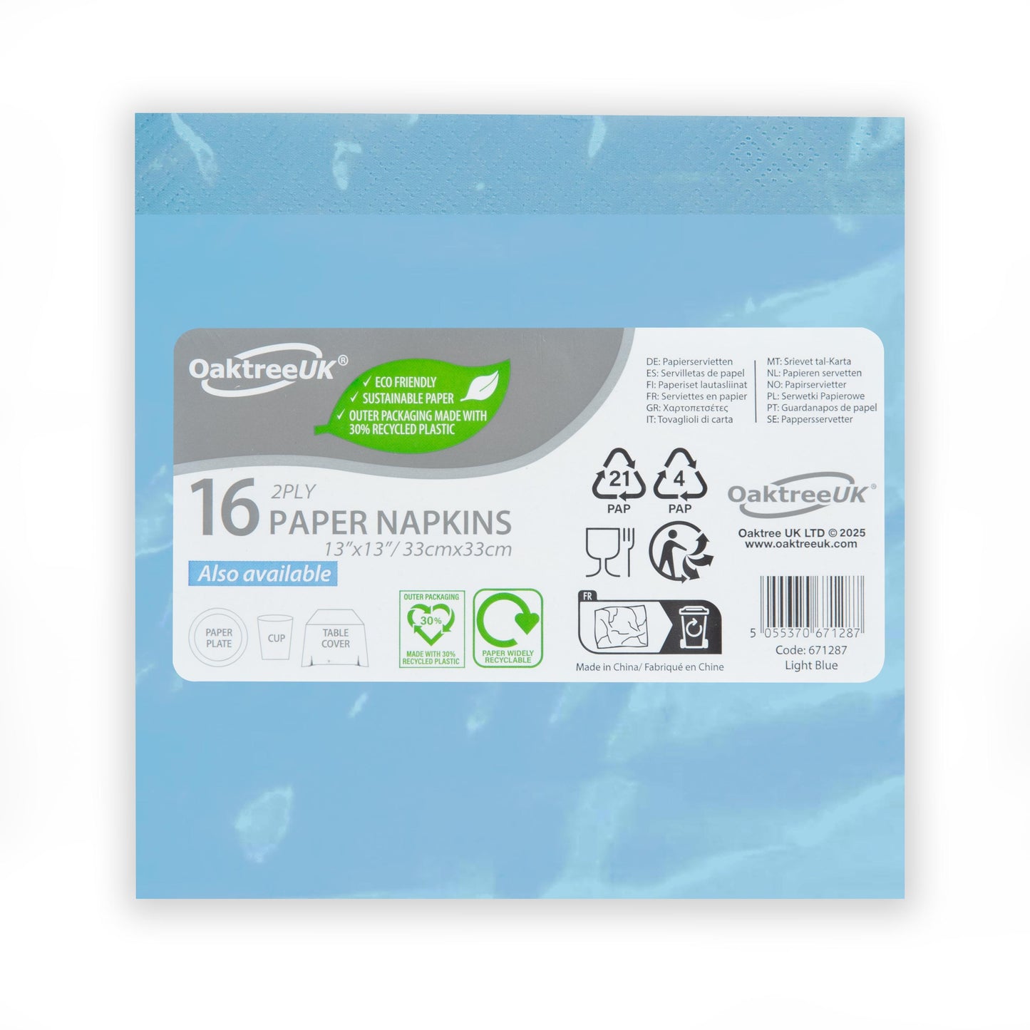 Light Blue 2 Ply Napkins (Pack of 16) - Anilas UK