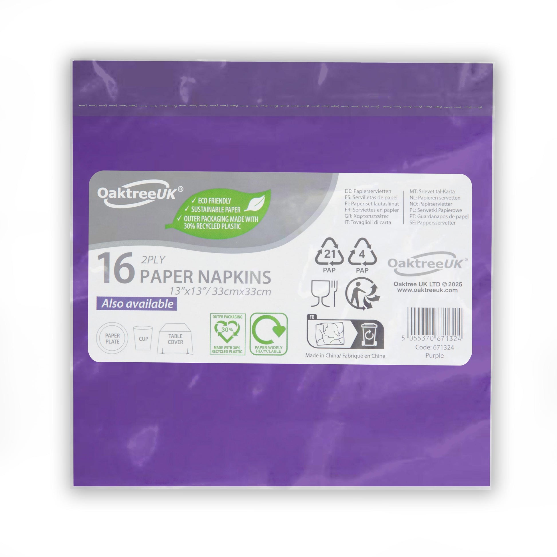 Purple 2 Ply Napkins (Pack of 16) - Anilas UK