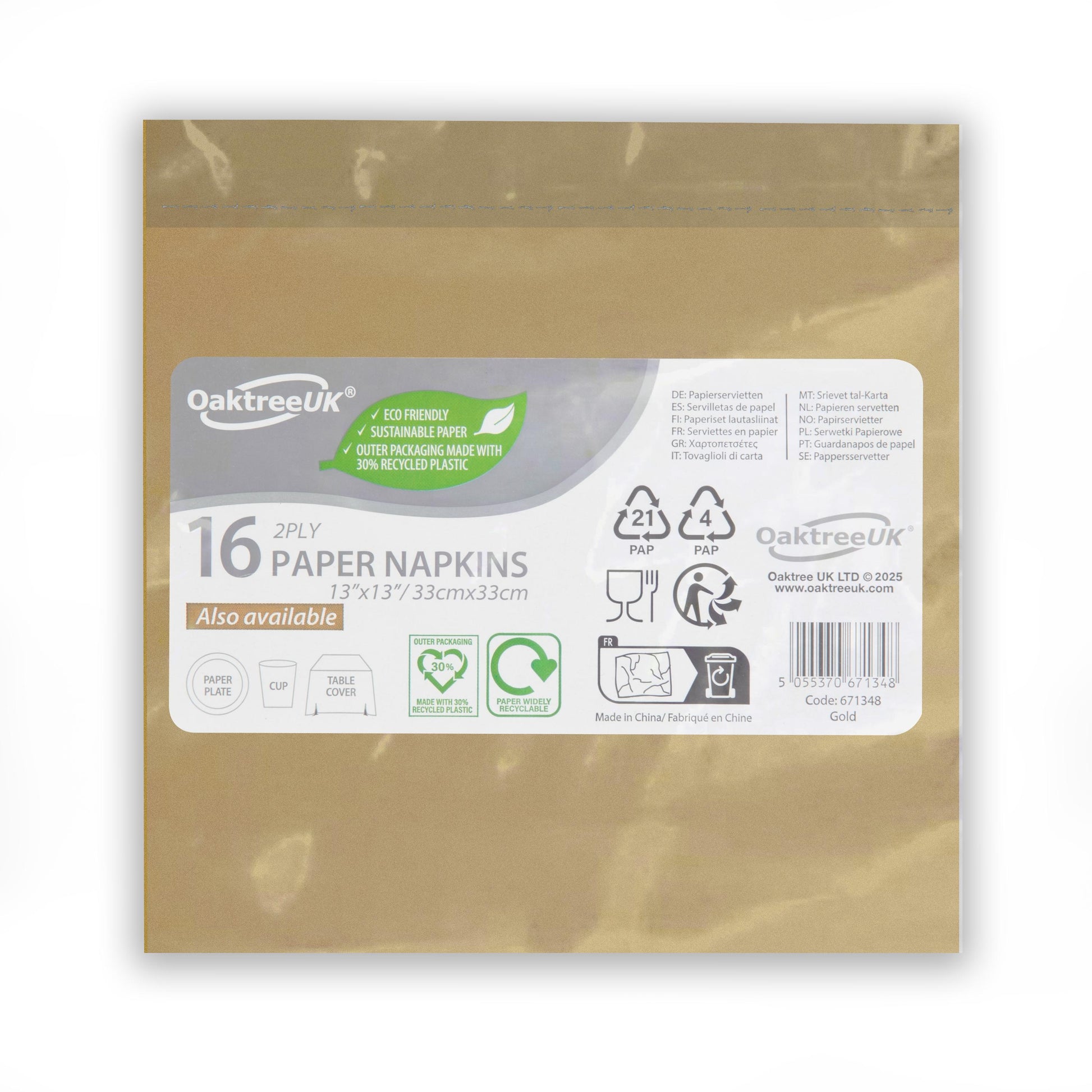 Gold 2 Ply Napkins (Pack of 16) - Anilas UK