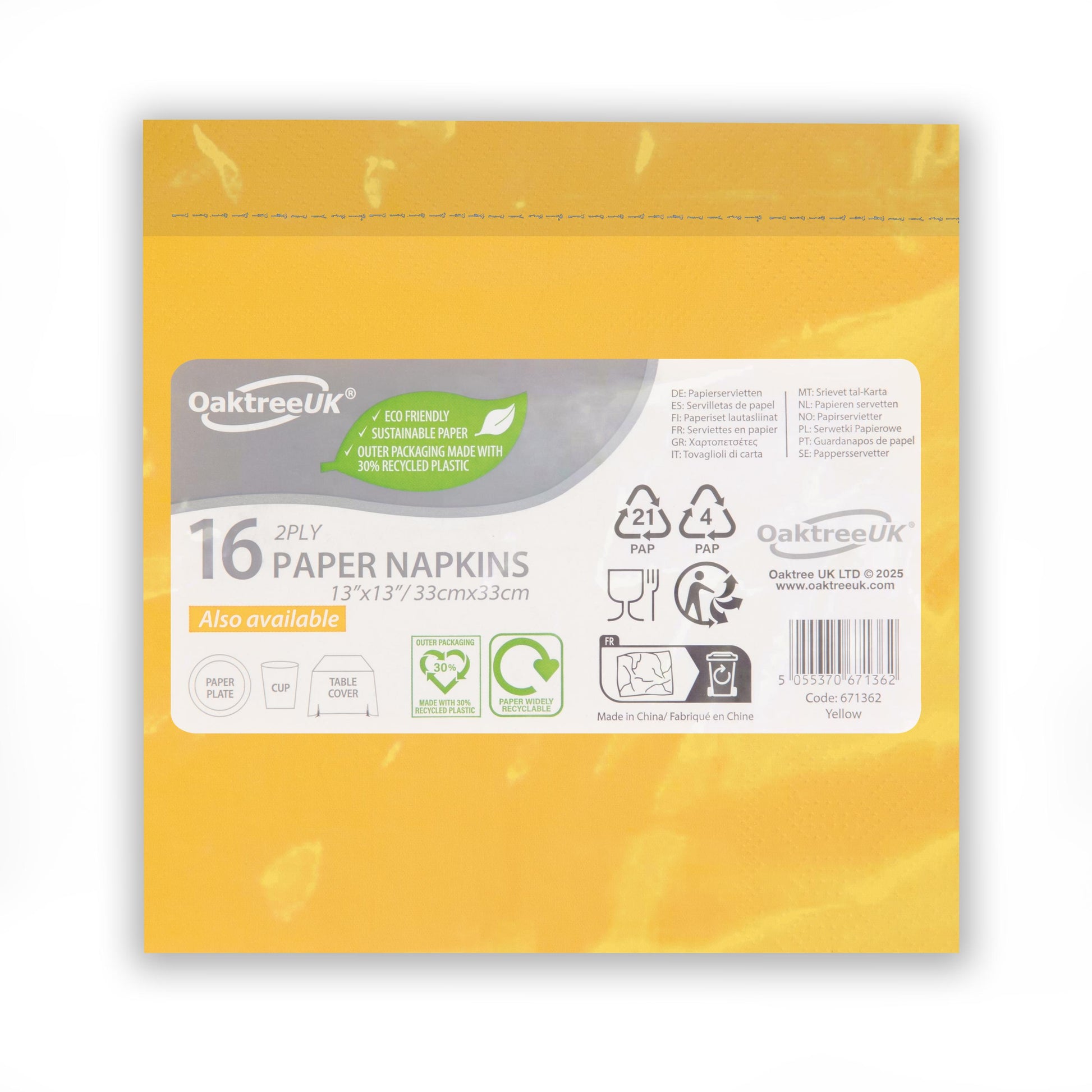 Yellow 2 Ply Napkins (Pack of 16) - Anilas UK