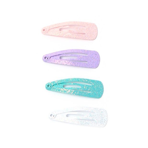 Card of 8 Frosty Glitter Bendies Snap Clips Sleepies Hair Accessories 3cm - Anilas UK