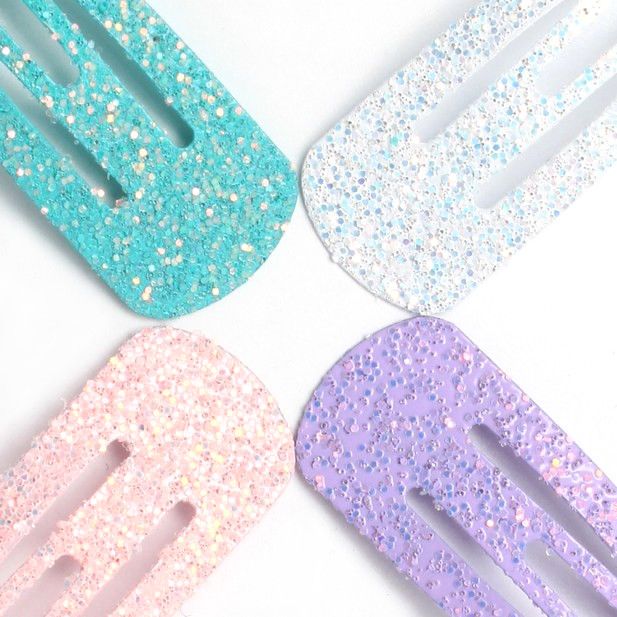 Card of 8 Frosty Glitter Bendies Snap Clips Sleepies Hair Accessories 3cm - Anilas UK