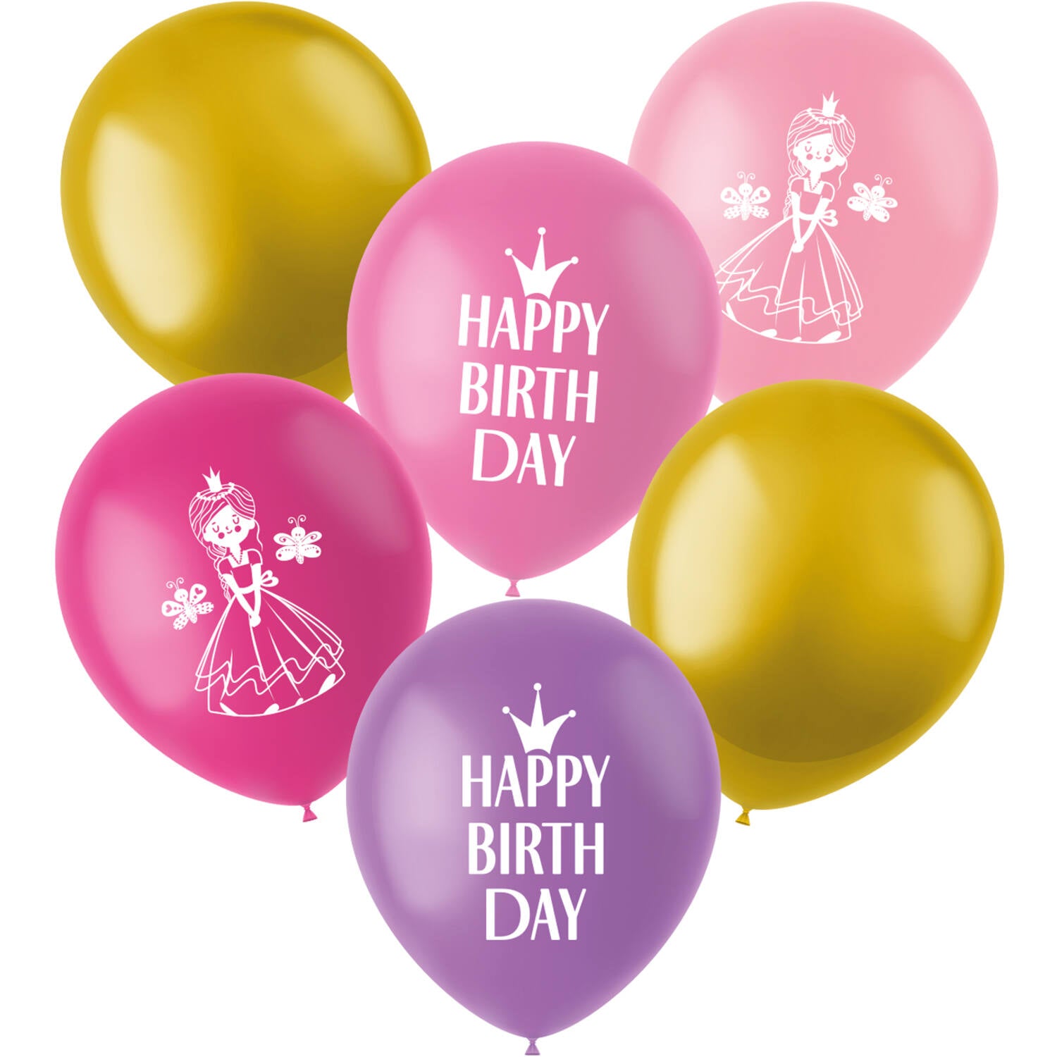 Pretty Princess Latex Birthday Party Balloons - 33 cm - 6 pieces) - Anilas UK