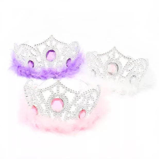 Silver Plastic Tiara With Feather Trim - Anilas UK