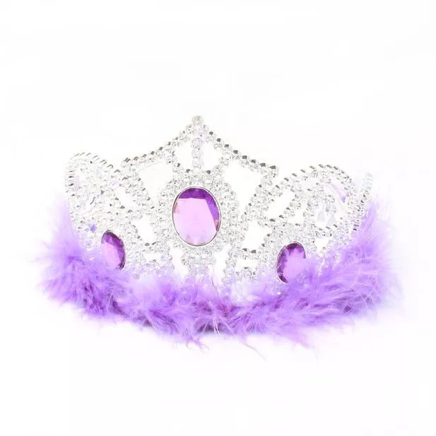 Silver Plastic Tiara With Feather Trim - Anilas UK