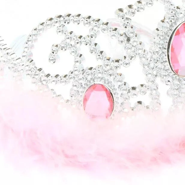 Silver Plastic Tiara With Feather Trim - Anilas UK