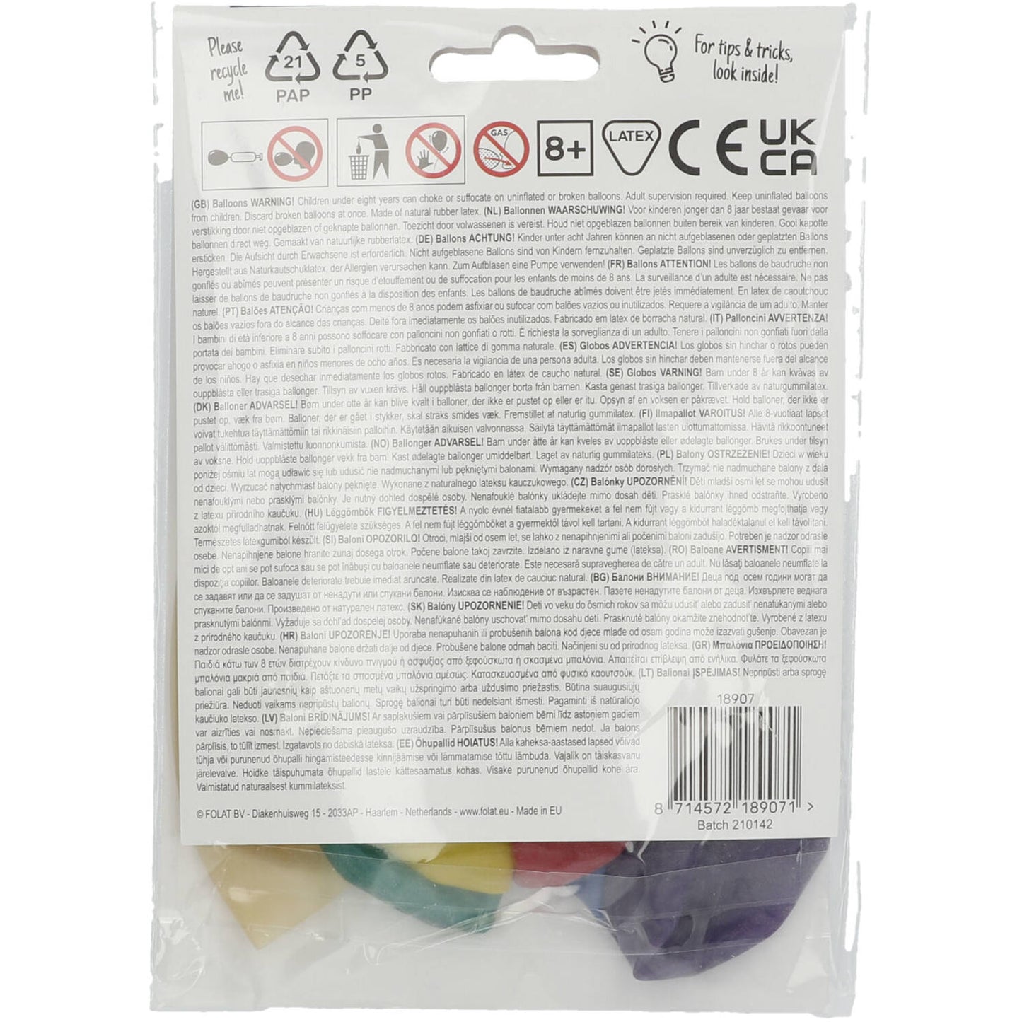 Back view of 7 Years Balloons pack with party occasion details and helium/air info