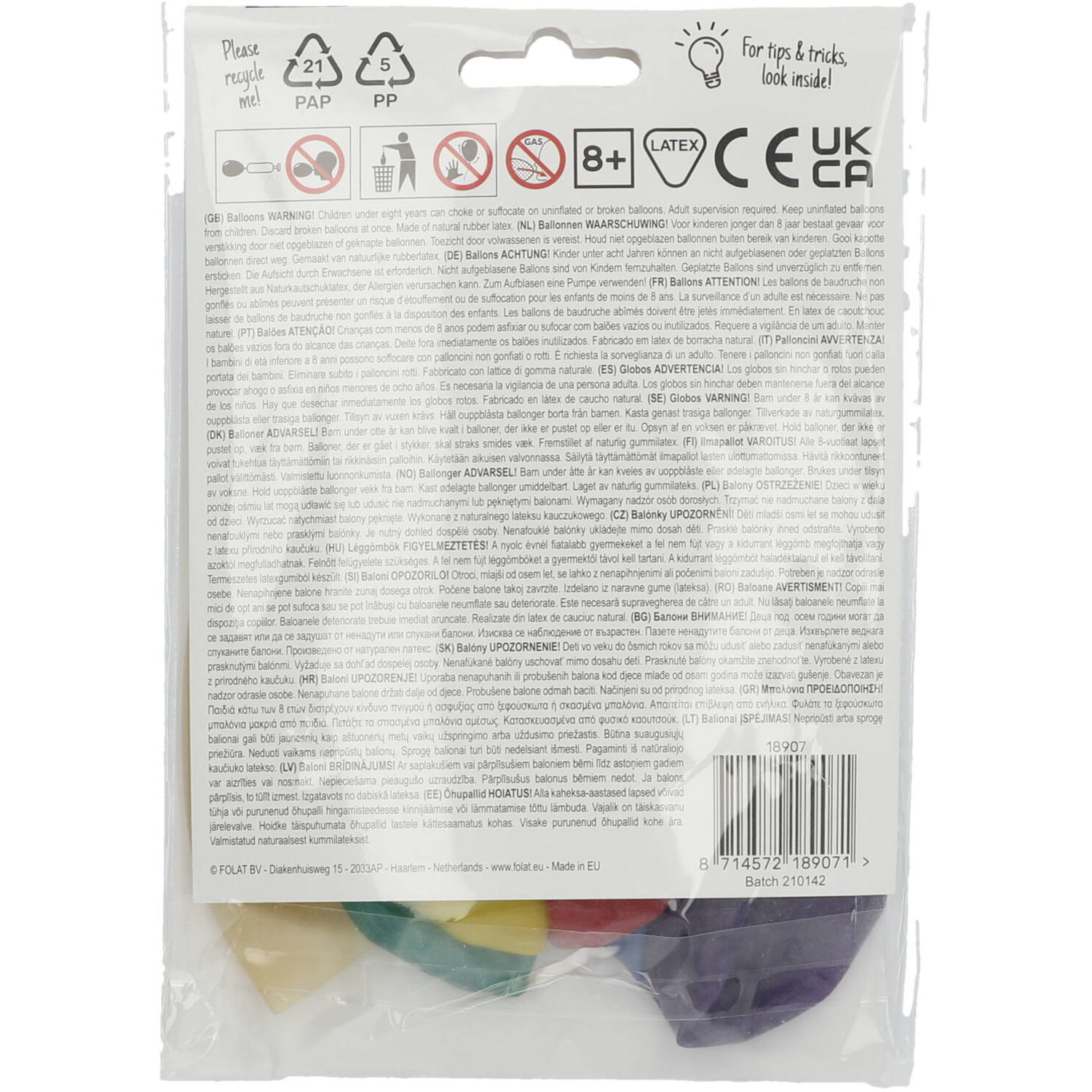 Back view of 7 Years Balloons pack with party occasion details and helium/air info