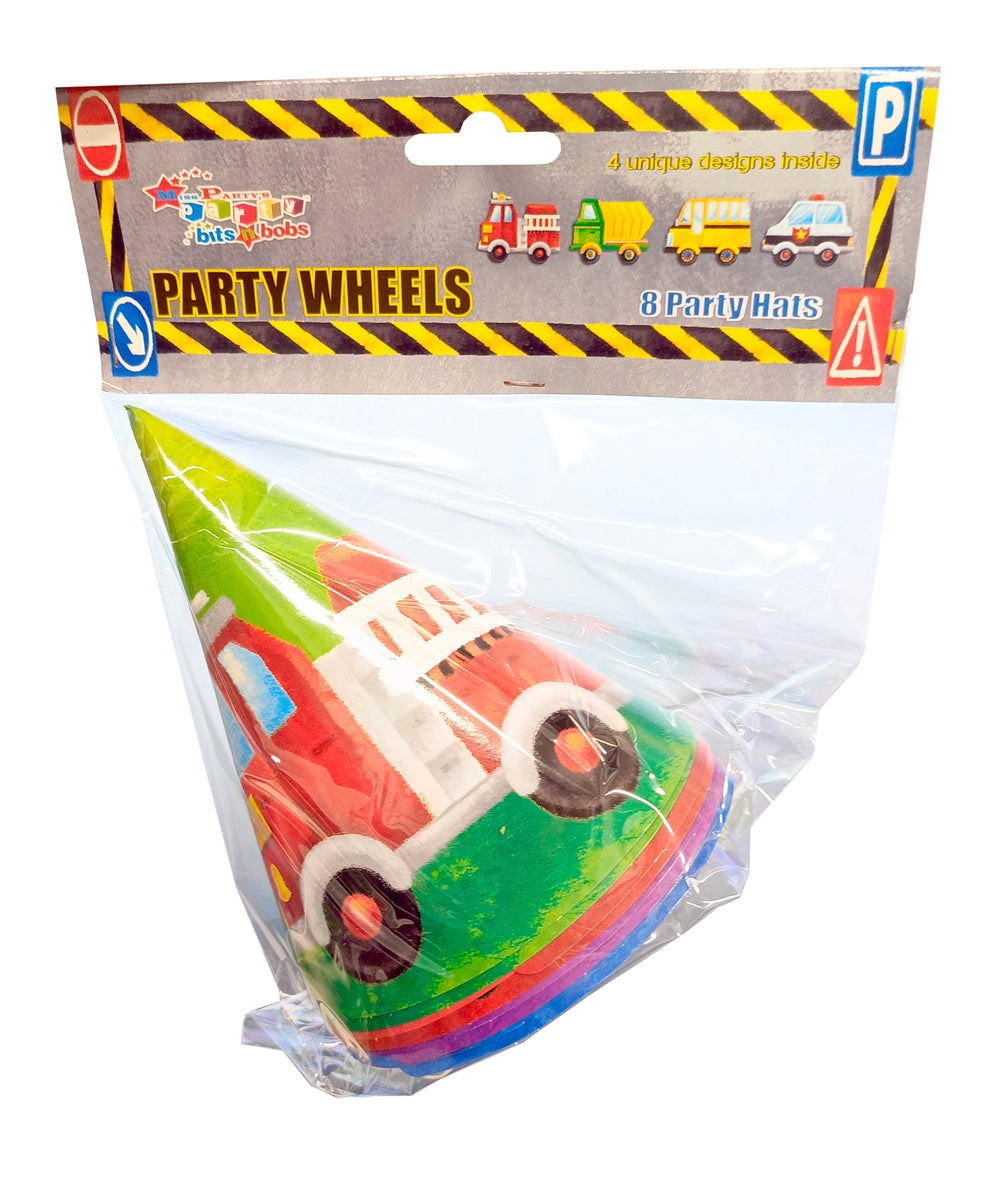 Vehicles And Wheels Party Cone Hats (pack of 8)