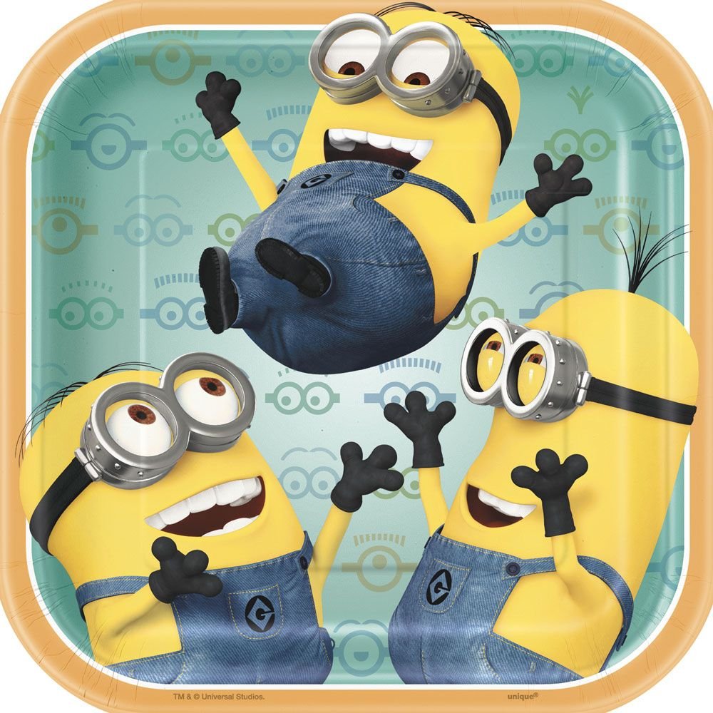 Minions Despicable Me Square Dessert Plates (Pack of 8)