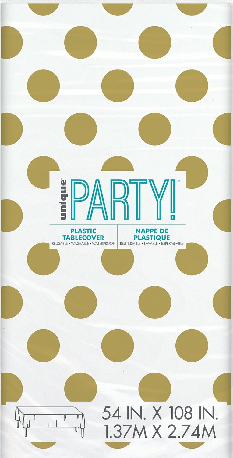 Gold Polka Dots Plastic Party Table Cover (137x274 cm) - Anilas UK