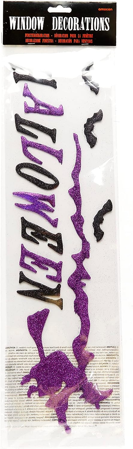 Halloween Purple Glitter Witch Window Gel Clings - Anilas UK