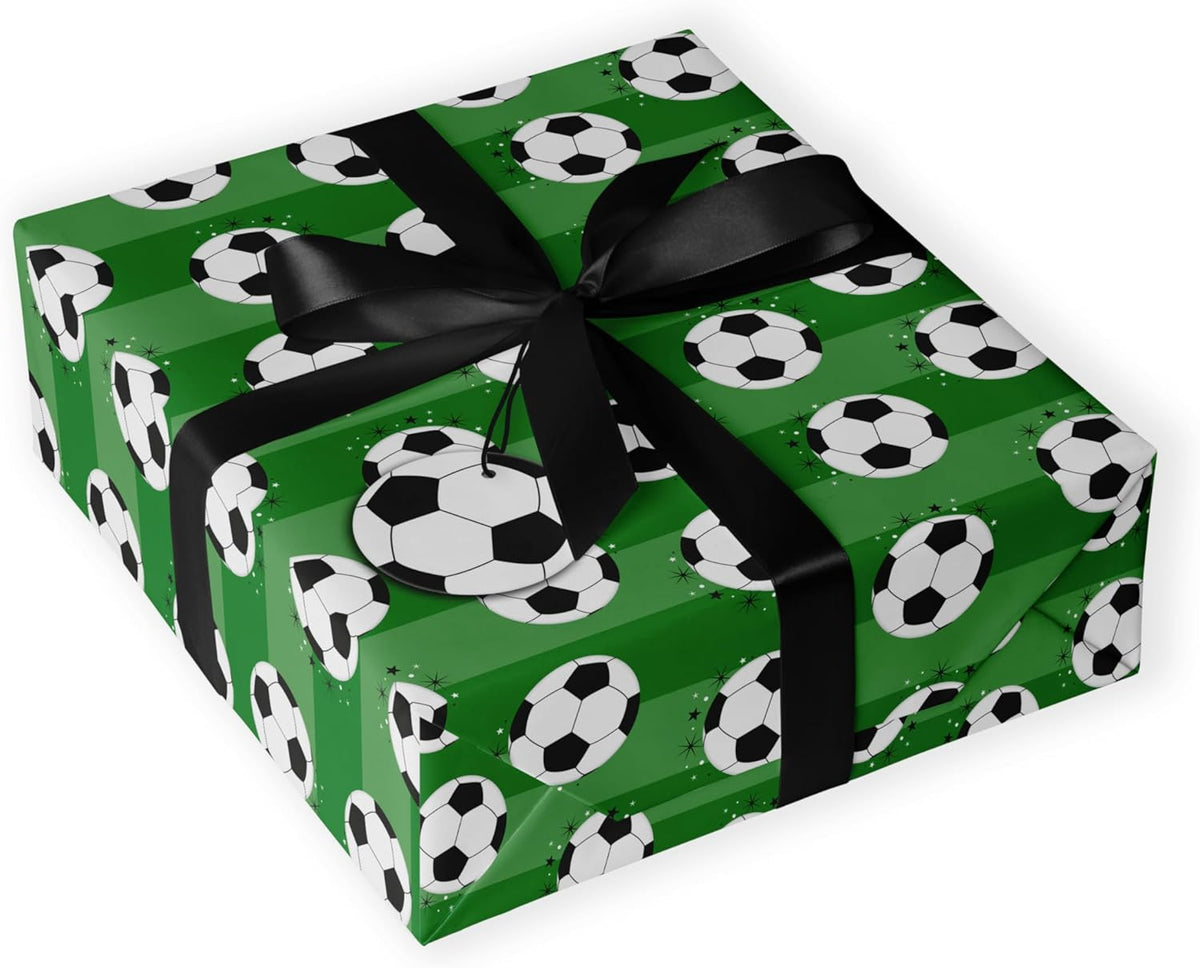 Football Gift Wrap with Tags, 50 x 70 cm, 2 Sheets, Sports Theme - Anilas UK