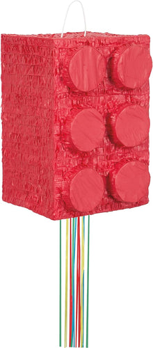 Red Building Blocks 3D Pull String Pinata - Anilas UK