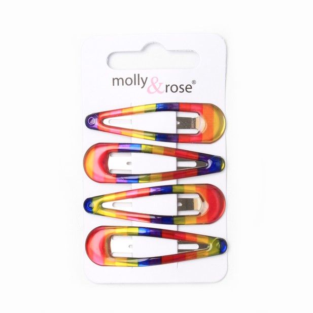 Card of 4 Rainbow Epoxy Bendies Snap Clips Sleepies Hair Accessories 5cm - Anilas UK