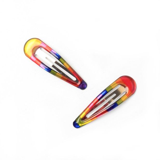 Card of 4 Rainbow Epoxy Bendies Snap Clips Sleepies Hair Accessories 5cm - Anilas UK