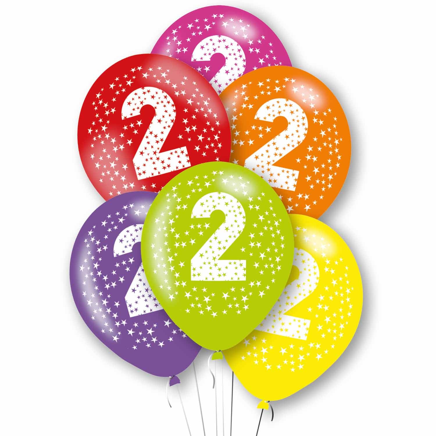 Age 2 Mixed Colour Party Balloons ( Pack of 6) - Anilas UK