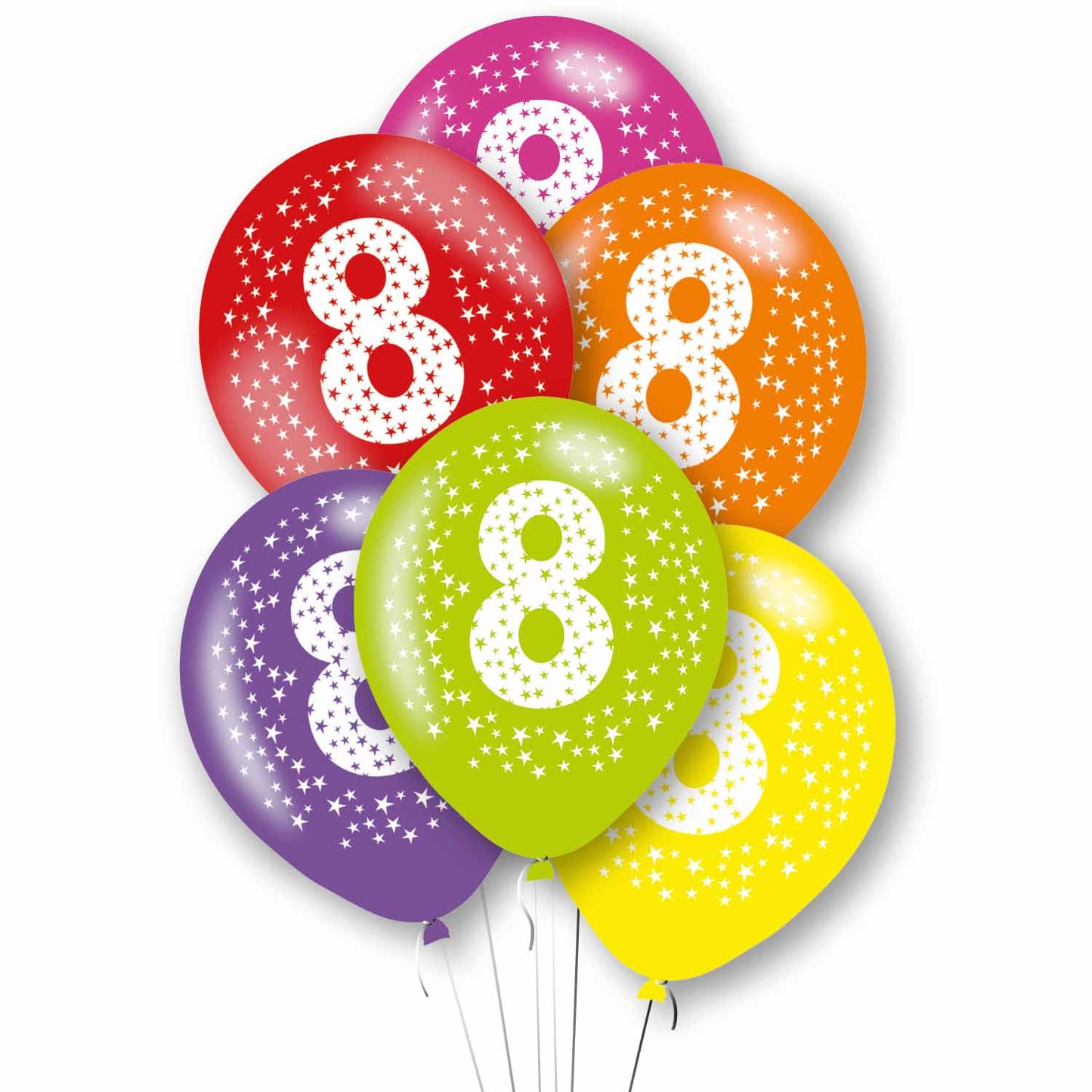 Age 8 Mixed Colour Party Balloons ( Pack of 6) - Anilas UK