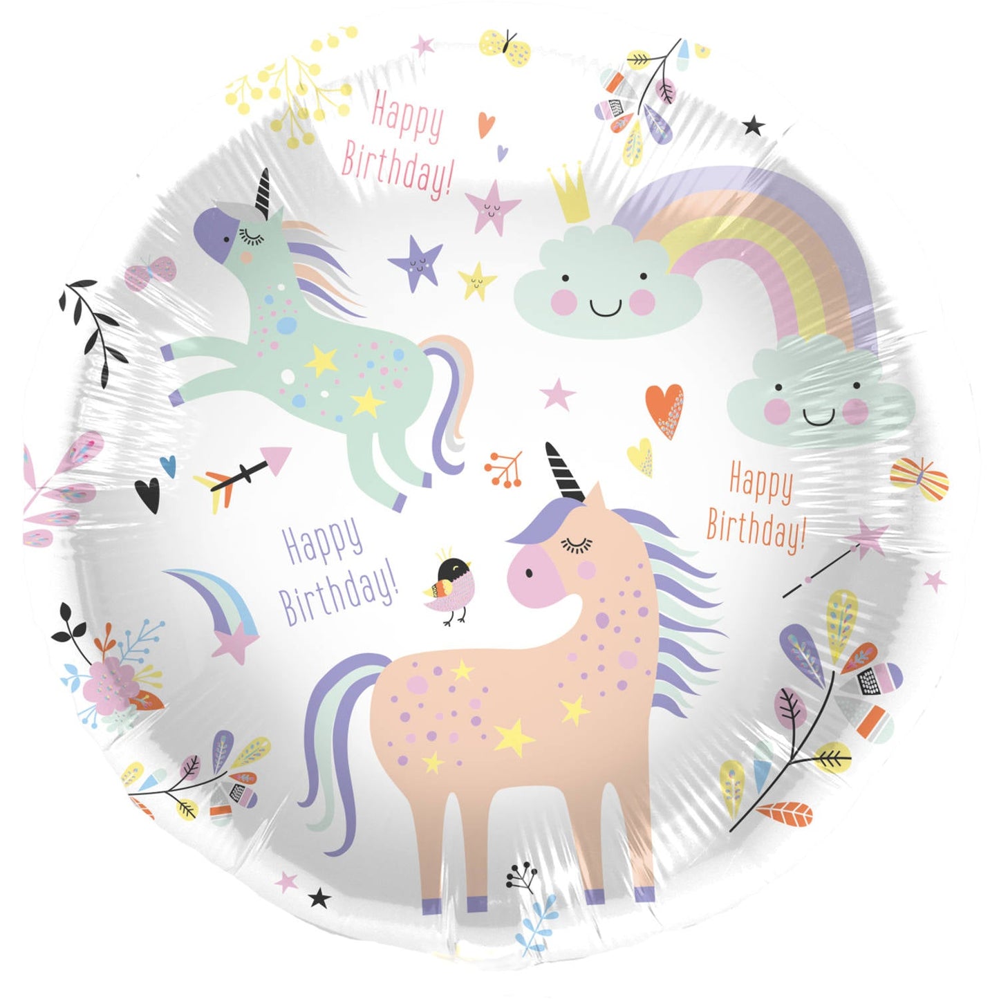 Unicorns & Rainbows Foil Birthday Party Balloon - "Happy Birthday" -  (45 cm) - Anilas UK