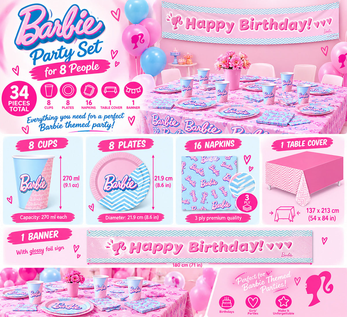 Anila'sBarbie Party Pack for 8 people - Anilas UK