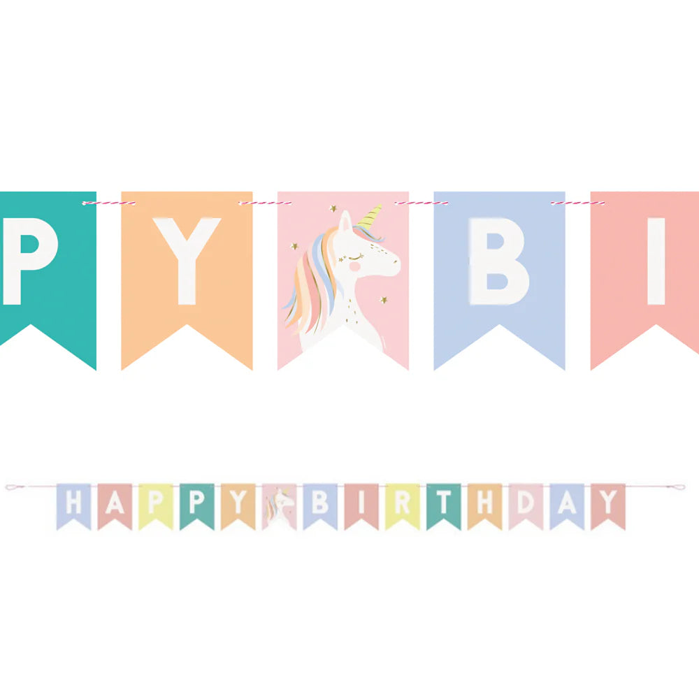 Dainty Unicorn "Happy Birthday" Die-Cut Paper Banner (2.13 m) - Anilas UK