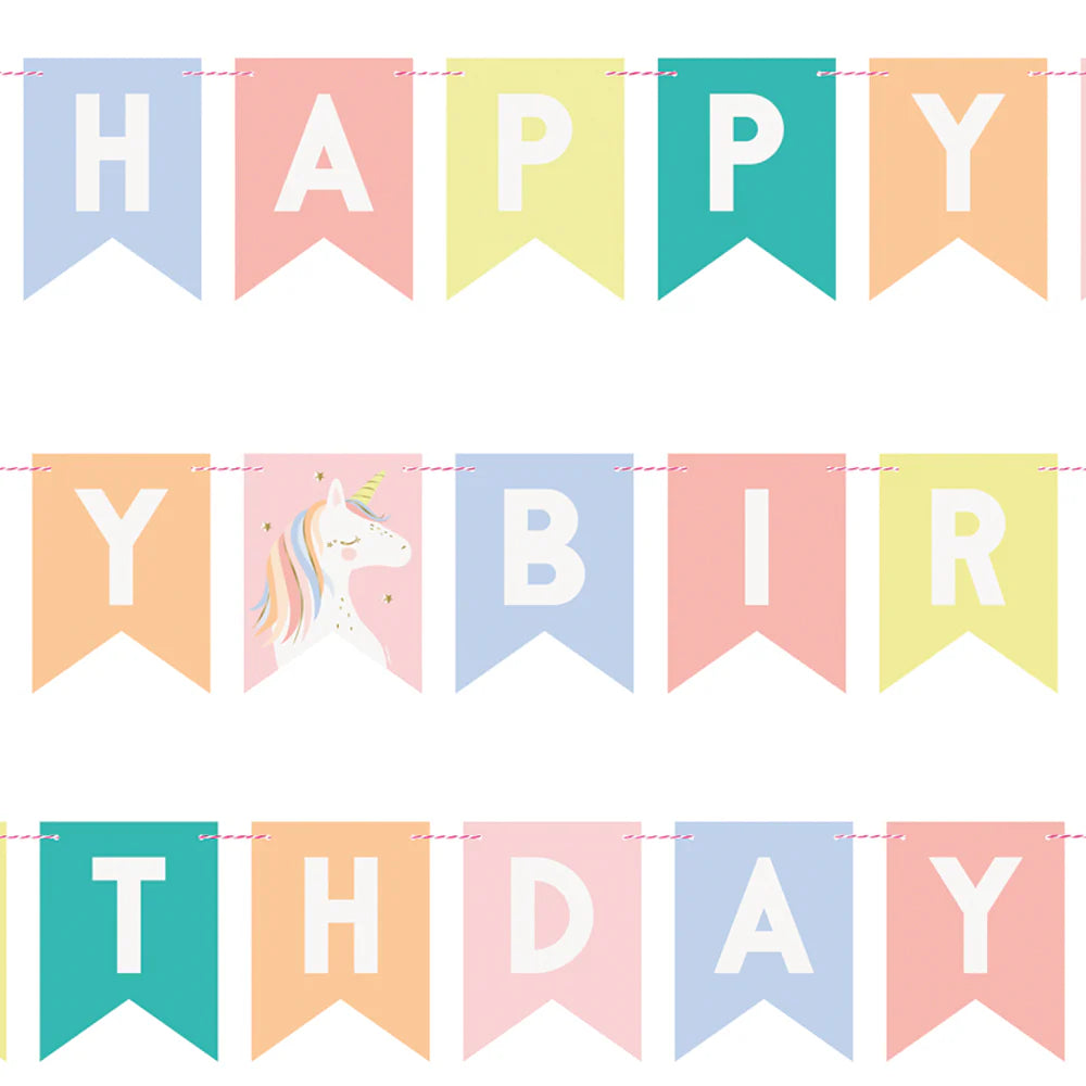Dainty Unicorn "Happy Birthday" Die-Cut Paper Banner (2.13 m) - Anilas UK