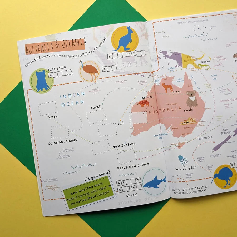 Discover The World Atlas Sticker Book - Find, Stick and Learn - Anilas UK