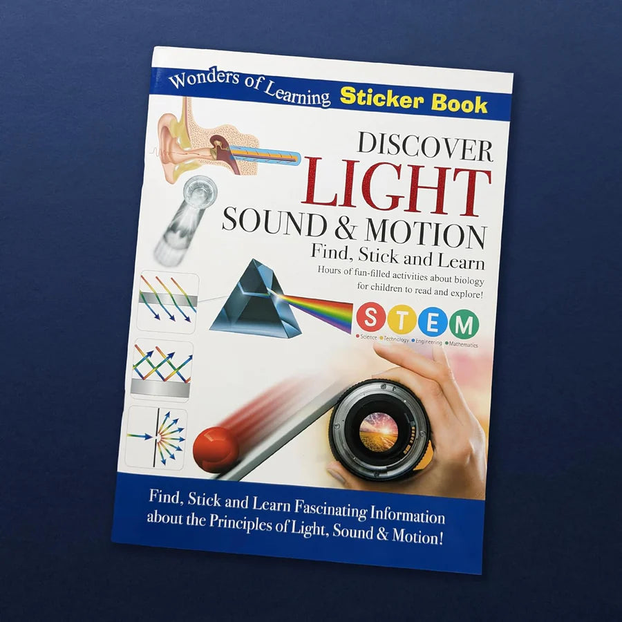 Discover Light, Sound & Motion Sticker Book - Find, Stick and Learn - Anilas UK
