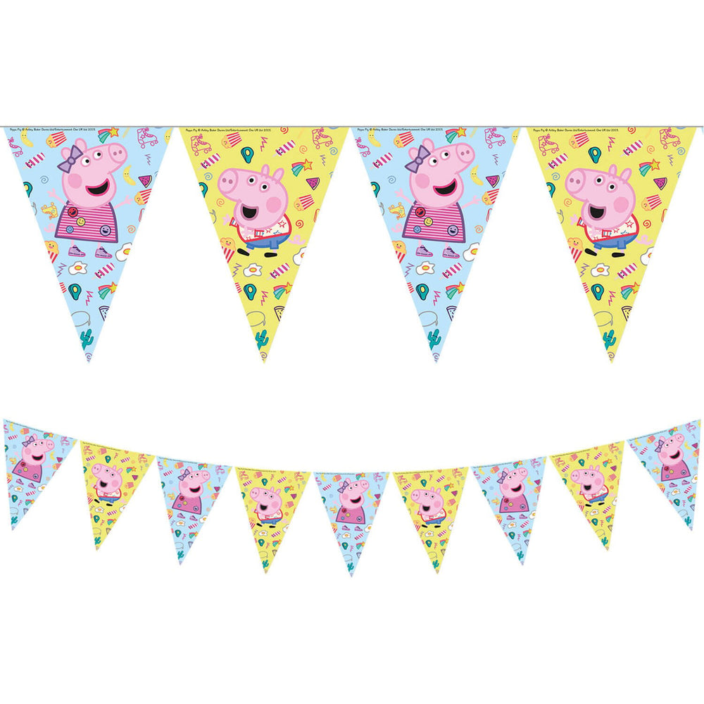 Peppa Pig Messy Play Plastic Birthday Party Bunting Banner - Anilas UK