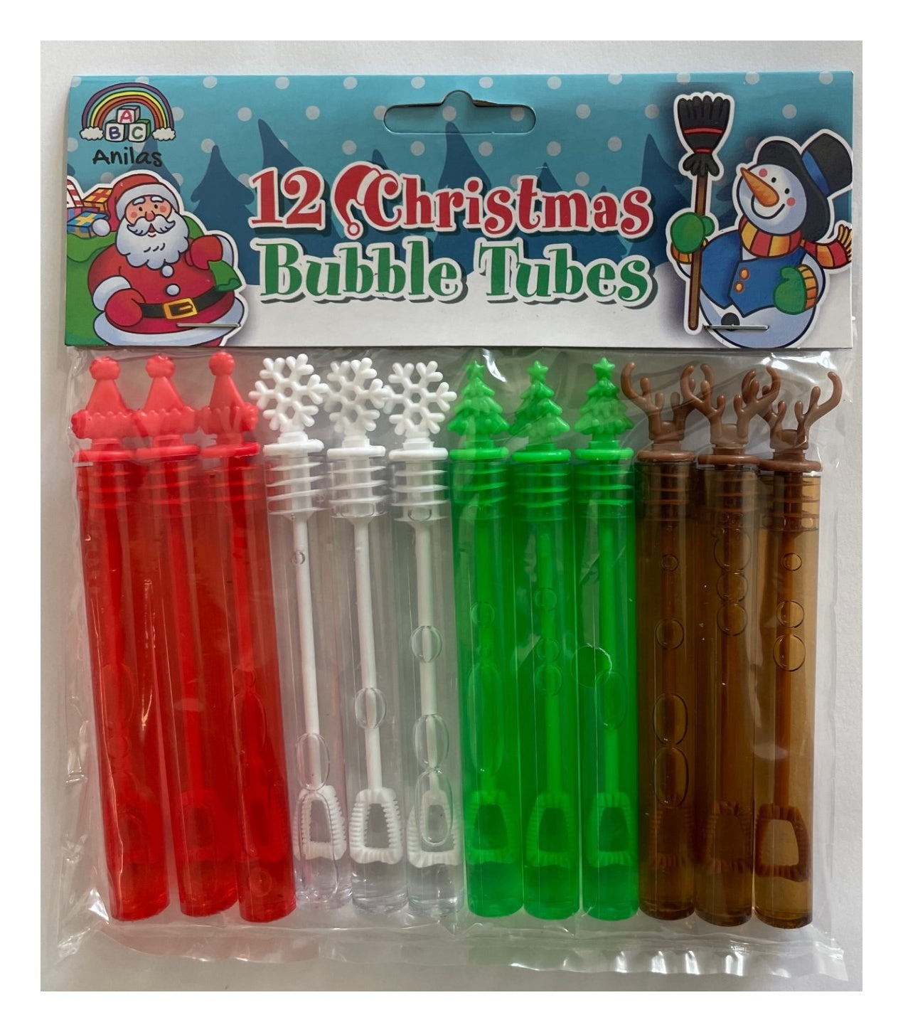 12 Bubble Wands with Christmas Toppers - Anilas UK