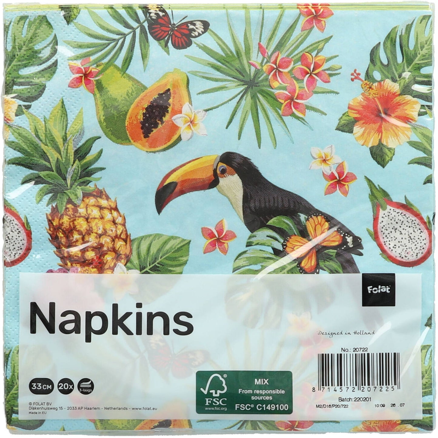 Tropical Toucan Napkins, 33 x 33 cm, 20 Paper Napkins