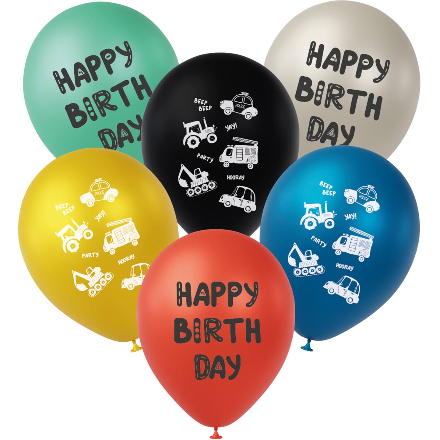 Wacky Wheels Party Latex Balloons 33 cm, 6 Pack - Anilas UK