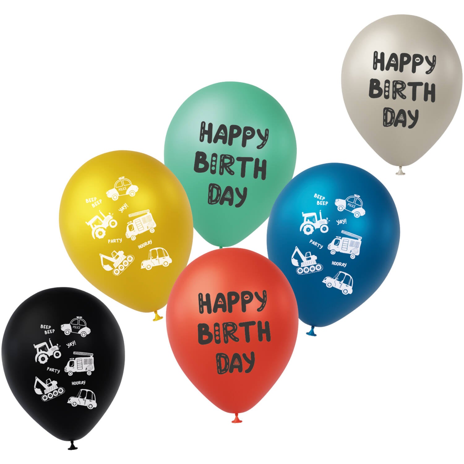 Wacky Wheels Party Latex Balloons 33 cm, 6 Pack - Anilas UK
