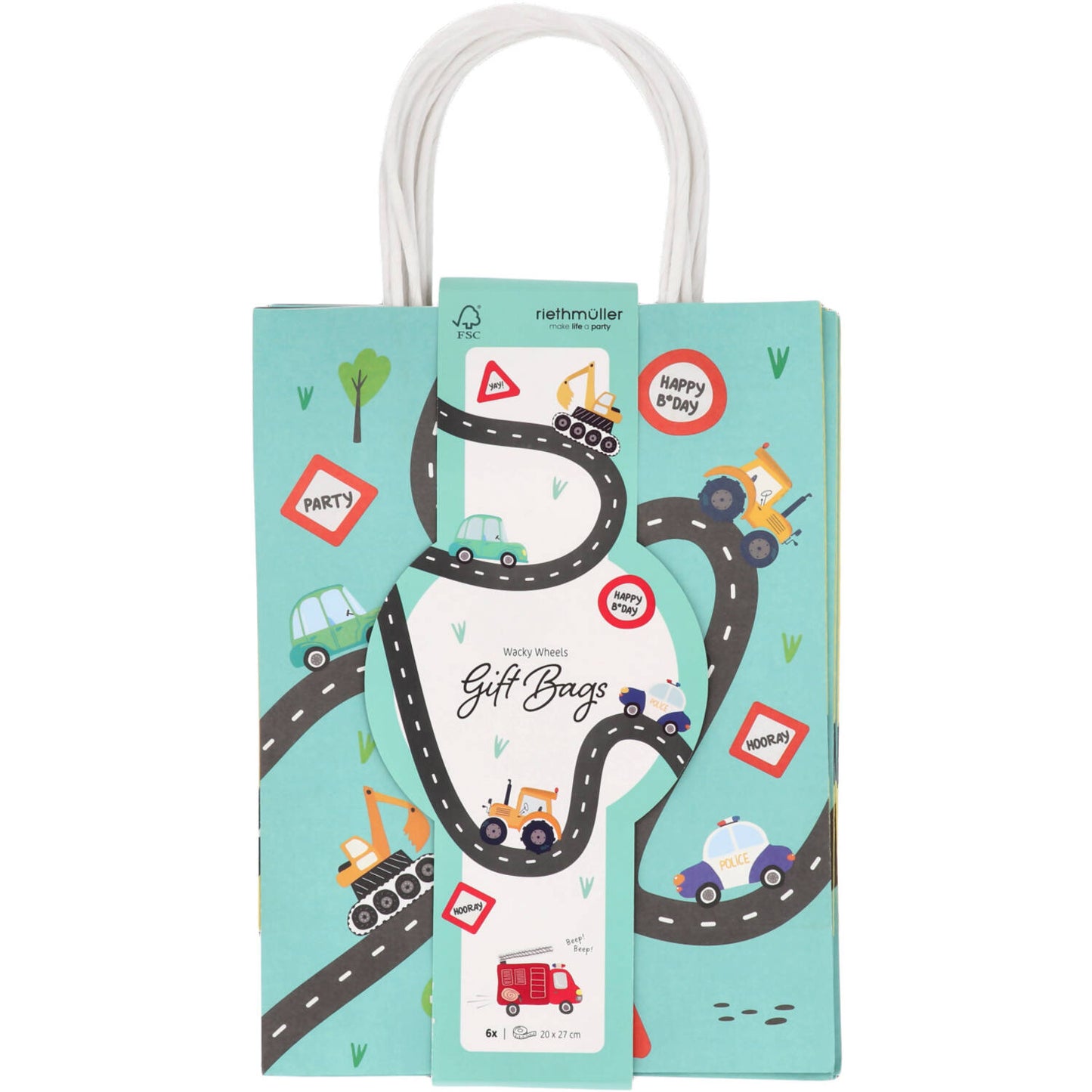 Wacky Wheels Party/Gift Bags, 20 x 27 cm (Pack of 1 or 6) - Anilas UK