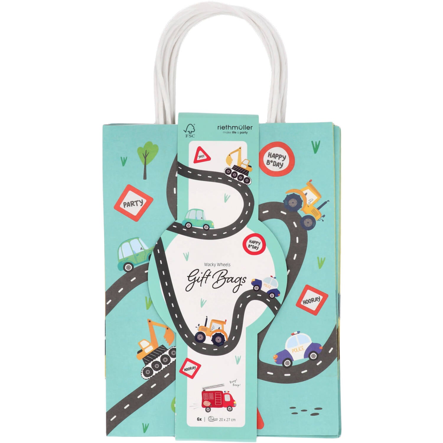 Wacky Wheels Party/Gift Bags, 20 x 27 cm (Pack of 1 or 6) - Anilas UK
