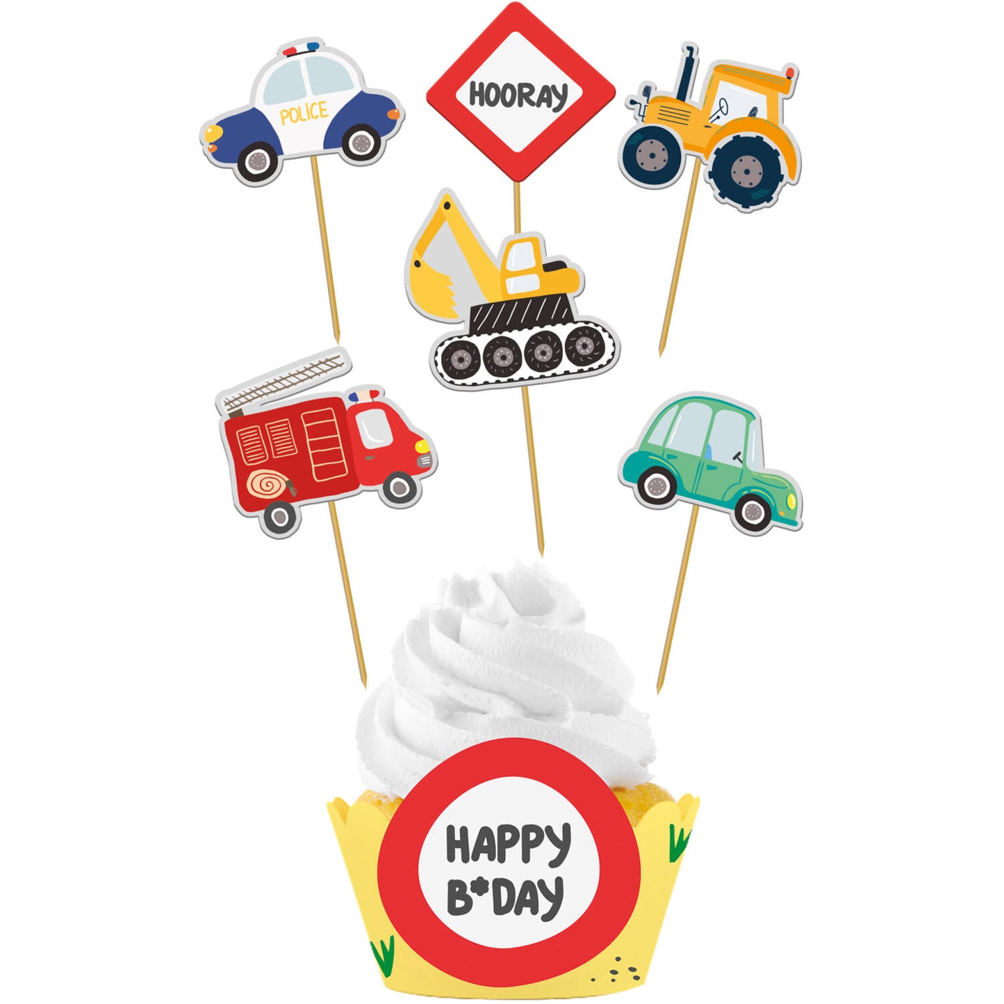 Wacky Wheels Cupcake Topper Decoration Set (6 Sets) - Anilas UK