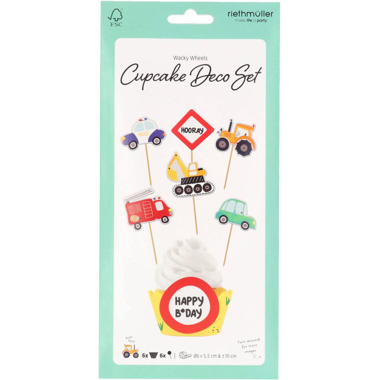 Wacky Wheels Cupcake Topper Decoration Set (6 Sets) - Anilas UK