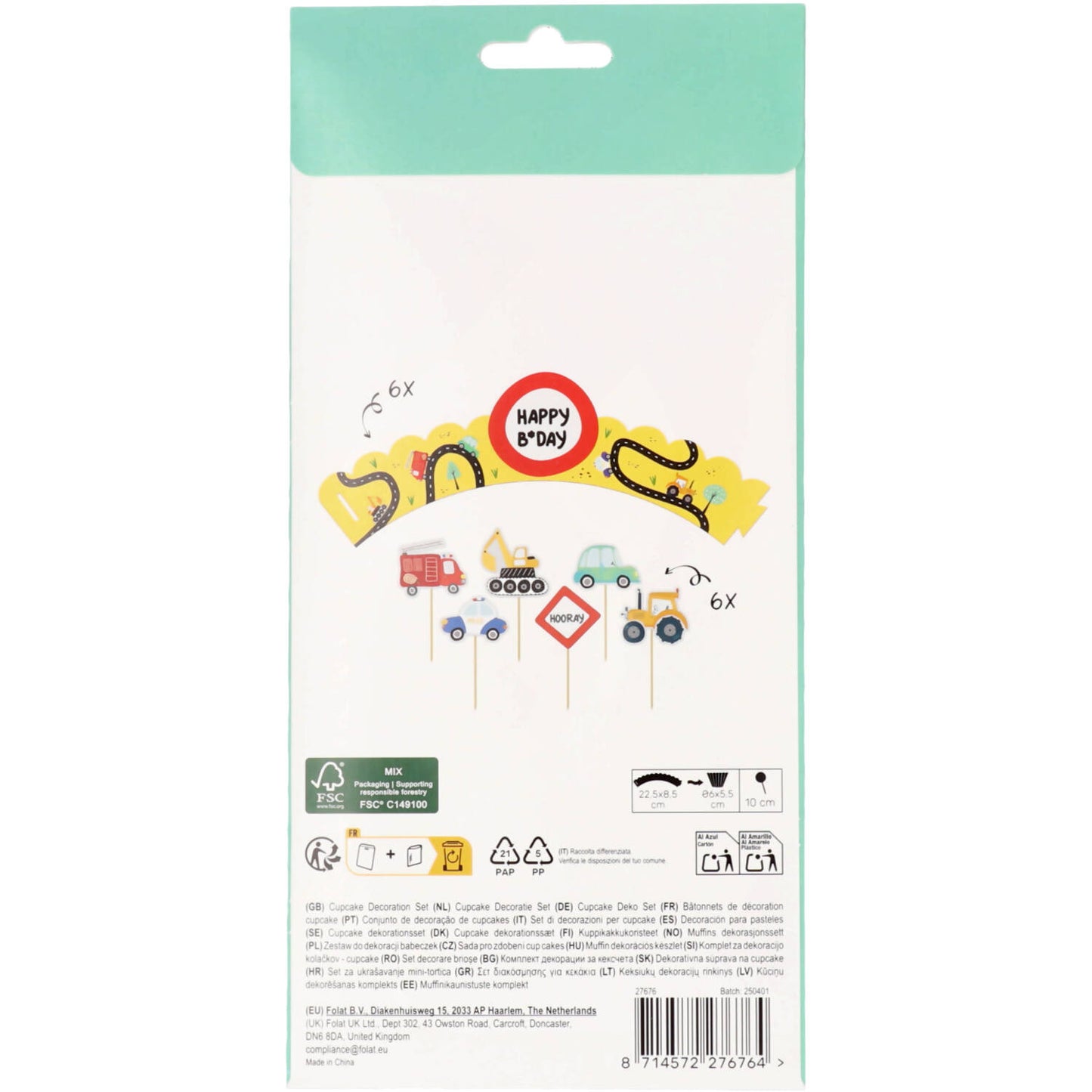 Wacky Wheels Cupcake Topper Decoration Set (6 Sets) - Anilas UK