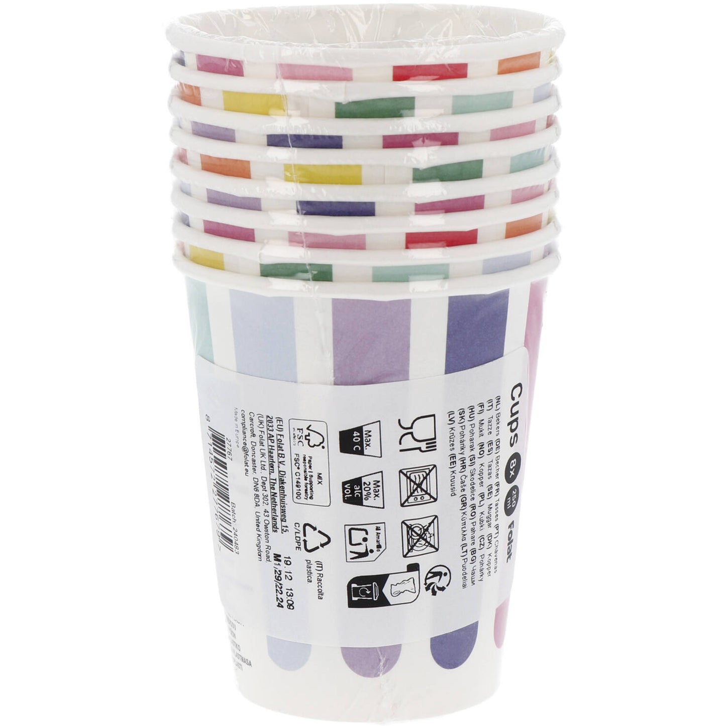 Stripetastic Paper Cups 250 ml (Pack of 8) - Anilas UK