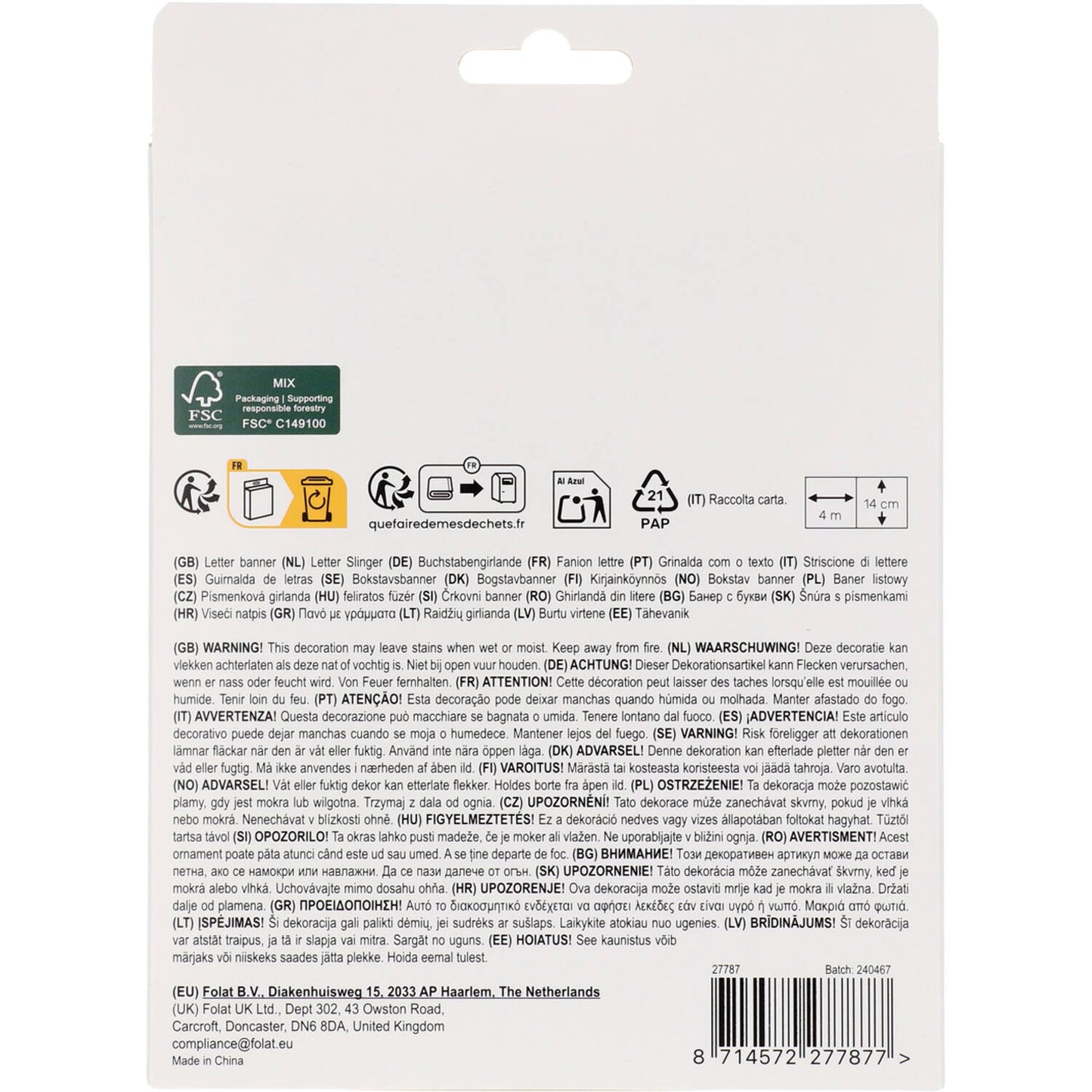 Stripetastic Felt Happy Birthday Party Banner, 4m - Anilas UK