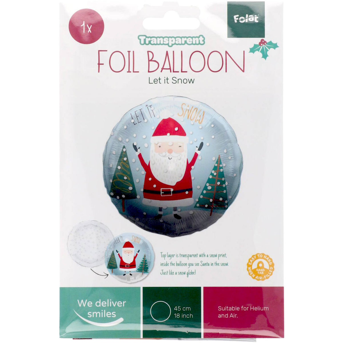 'Let it snow' Santa Snow Globe Foil Balloon 45 cm