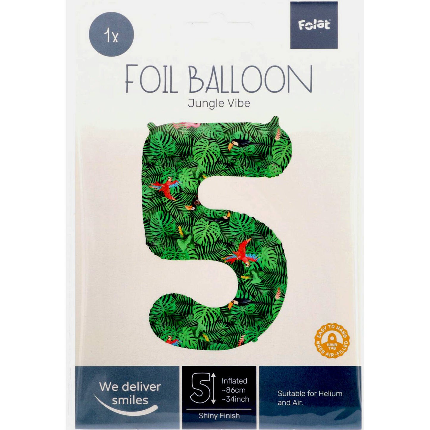 Jungle Vibe Number 5 Foil balloon, 86cm