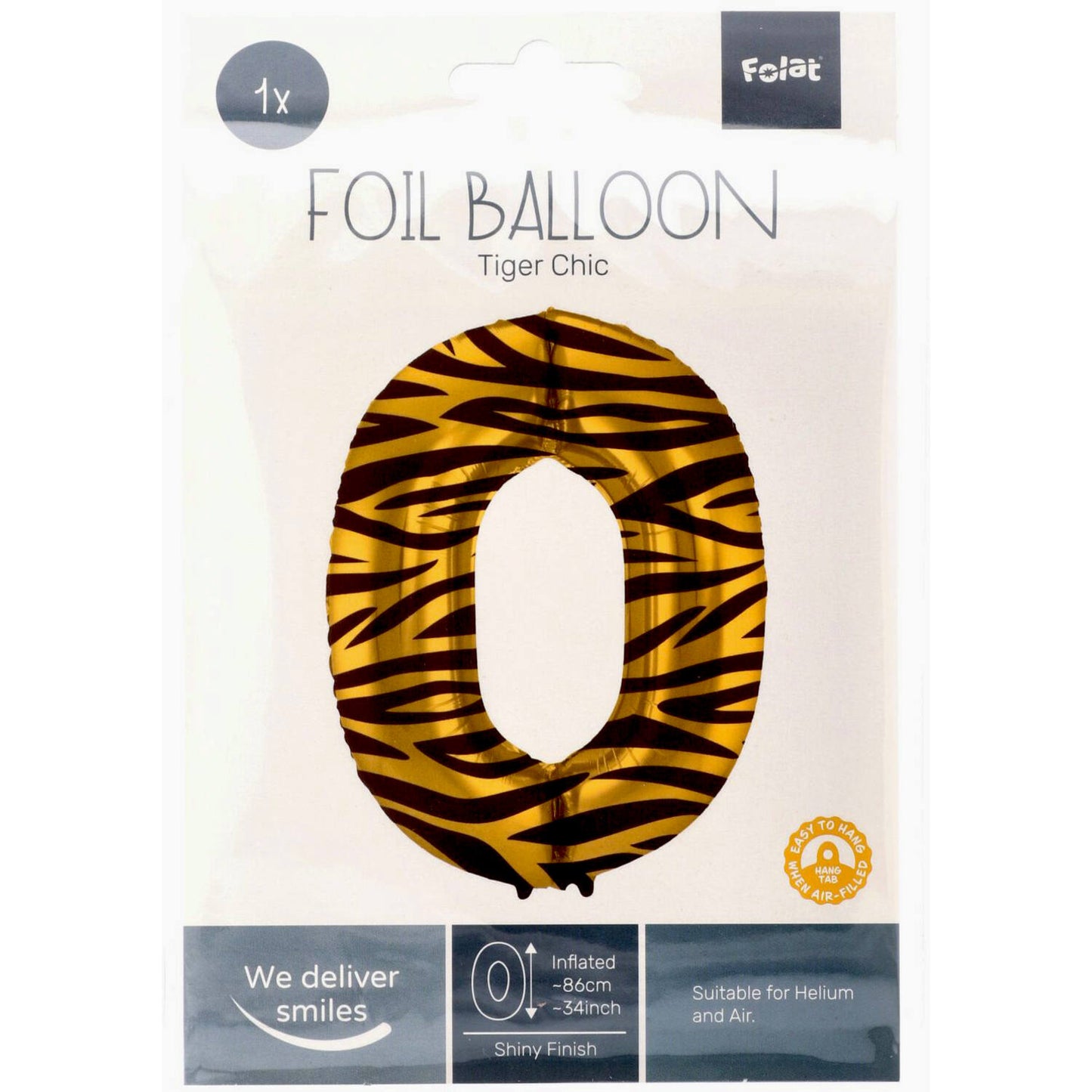 Tiger Chic Number 0 Foil balloon, 86cm