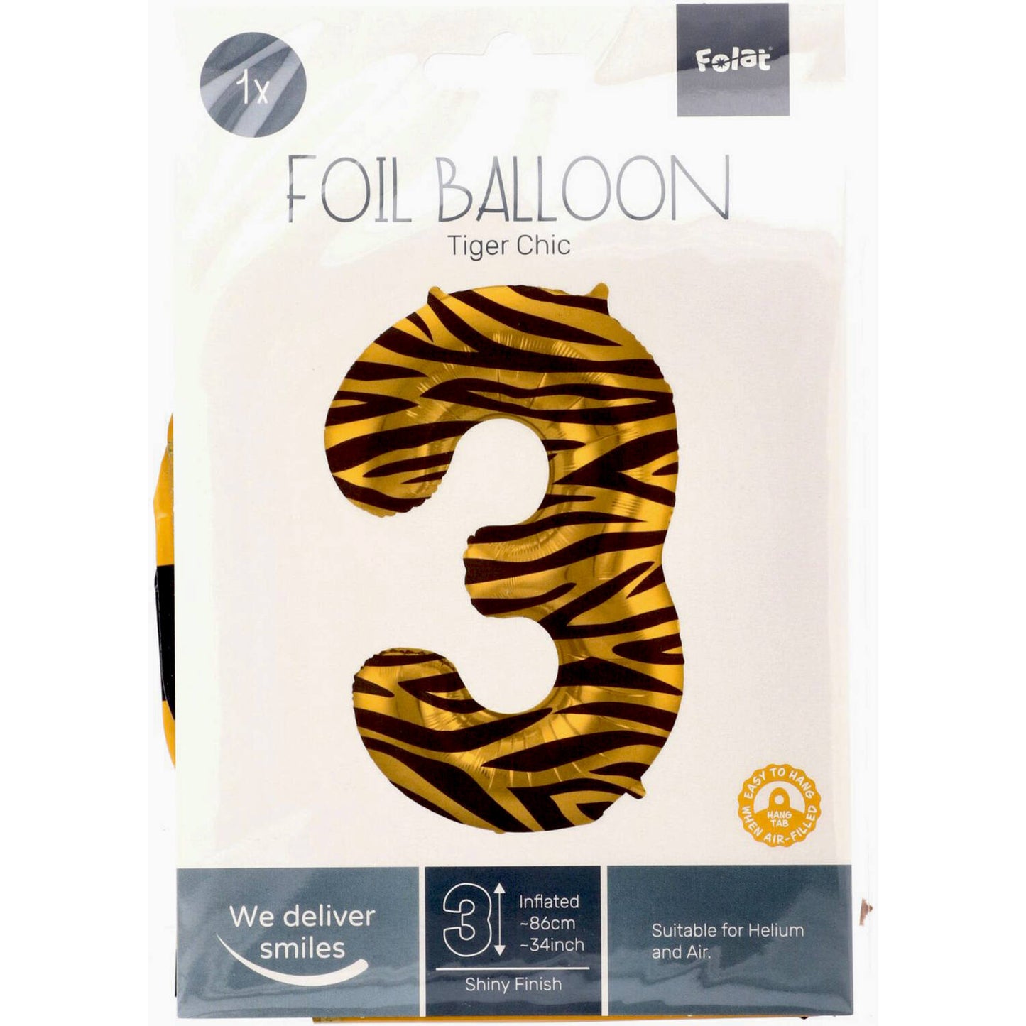 Tiger Chic Number 3 Foil balloon, 86cm