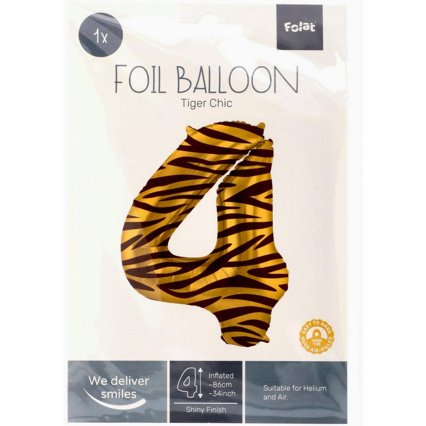 Tiger Chic Number 4 Foil balloon, 86cm