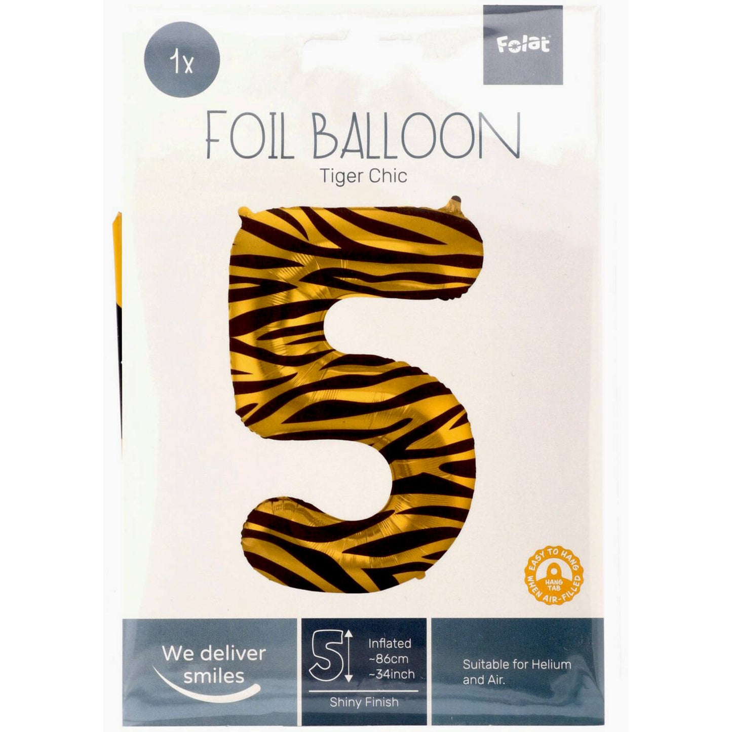 Tiger Chic Number 5 Foil balloon, 86cm